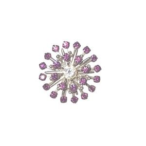 Vintage Silver Tone Purple Rhinestone Starburst Brooch Atomic Mid Century Pin